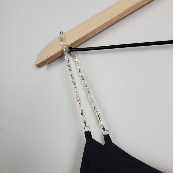 Jessica McClintock Bridal Black Asymmetrical Hem Beaded Strap Dress Vintage 6 - Picture 5 of 12